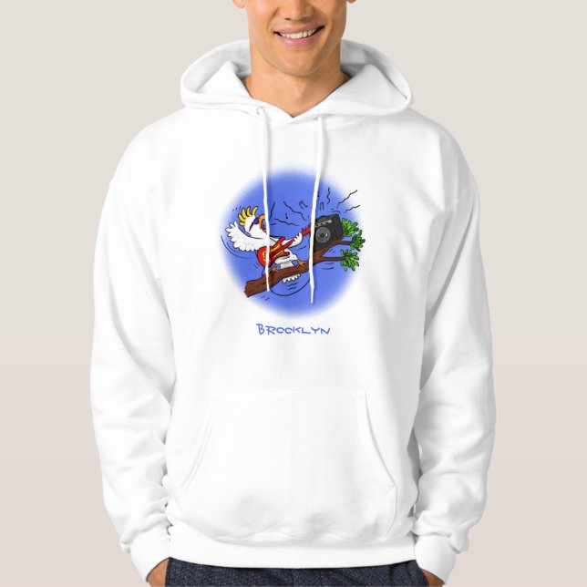 Sudadera Graciosa cacatúa tocando el personalizado de guita (Anverso)