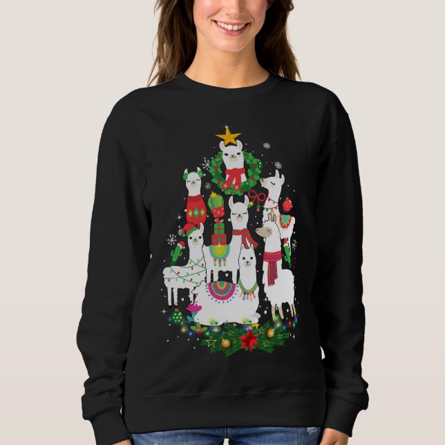 Sudadera Graciosa Llama Árbol de Navidad Alpaca Xmas Ligera (Anverso)