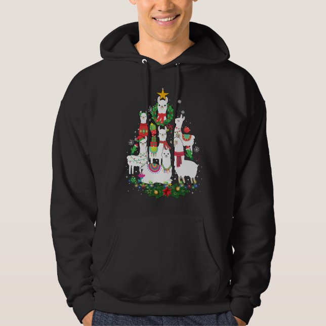 Sudadera Graciosa Llama Árbol de Navidad Alpaca Xmas Ligera (Anverso)