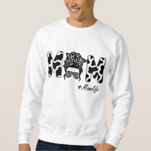 Sudadera Graciosa Mamá Vida Vaca Desordenada Bun Hair Banda