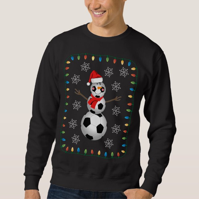 Sudadera Graciosa pelota de fútbol Snowman Santa Hat Scarf  (Anverso)