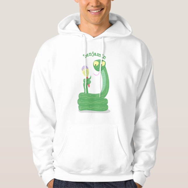 Sudadera Graciosa serpiente verde con maraca personalizado (Anverso)