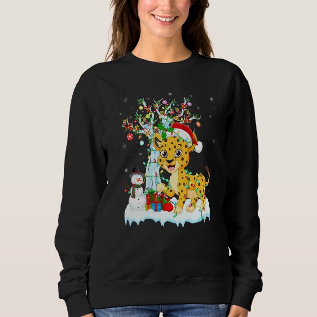 Sudadera Gracioso árbol de navidad Cheetah iluminando Santa (Anverso)