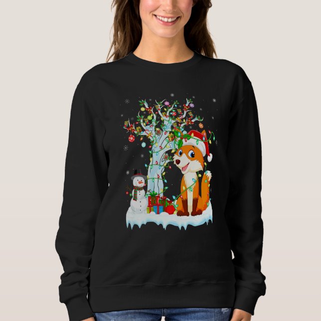 Sudadera Gracioso árbol de navidad Fox iluminando Santa Hat (Anverso)