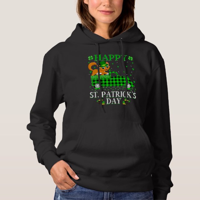 Sudadera Gracioso Búfalo Plaid Green Truck Cat St Patrick's (Anverso)