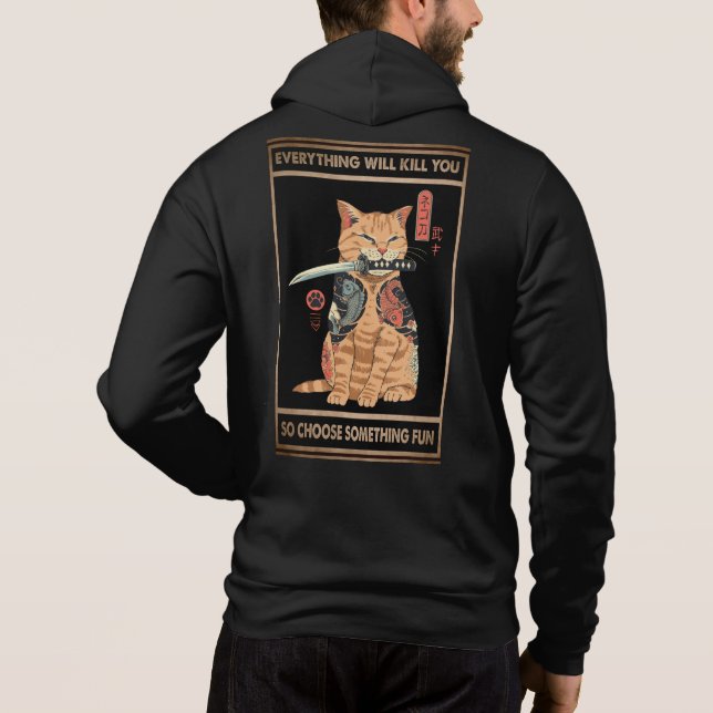 Sudadera Gracioso Cat Samurai Todo Te Matará (Reverso)