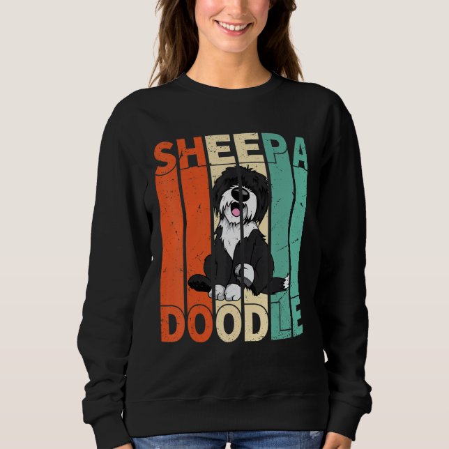 Sudadera Gracioso Doodle Retro De Póodle Negro De Sheepadoo (Anverso)