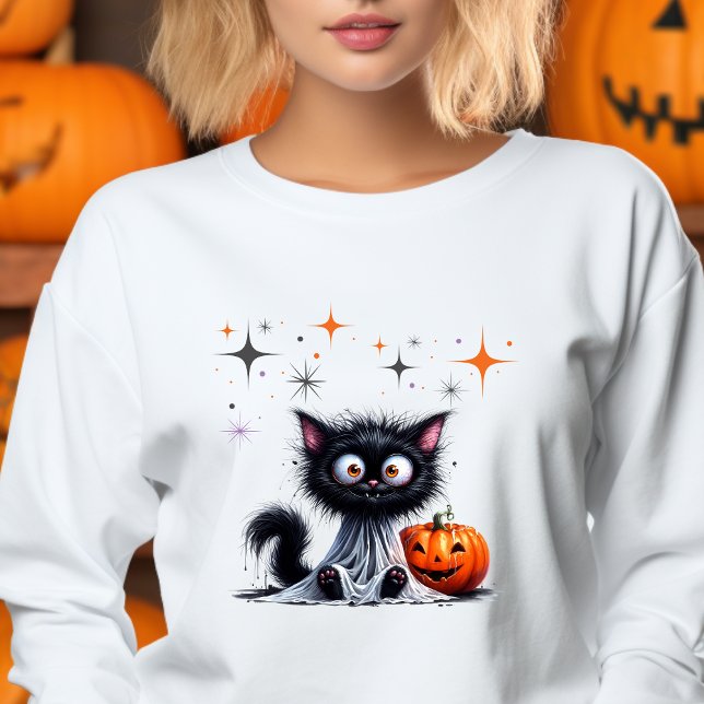 Sudadera Gracioso fantasma negro retro gatito Halloween (Subido por el creador)