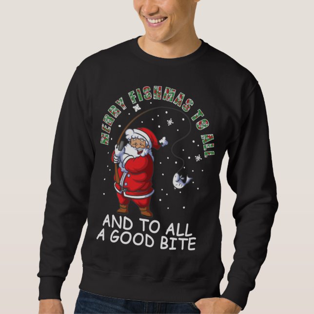 Sudadera Gracioso Feliz Pescado A Todos Los Navidades Famil (Anverso)