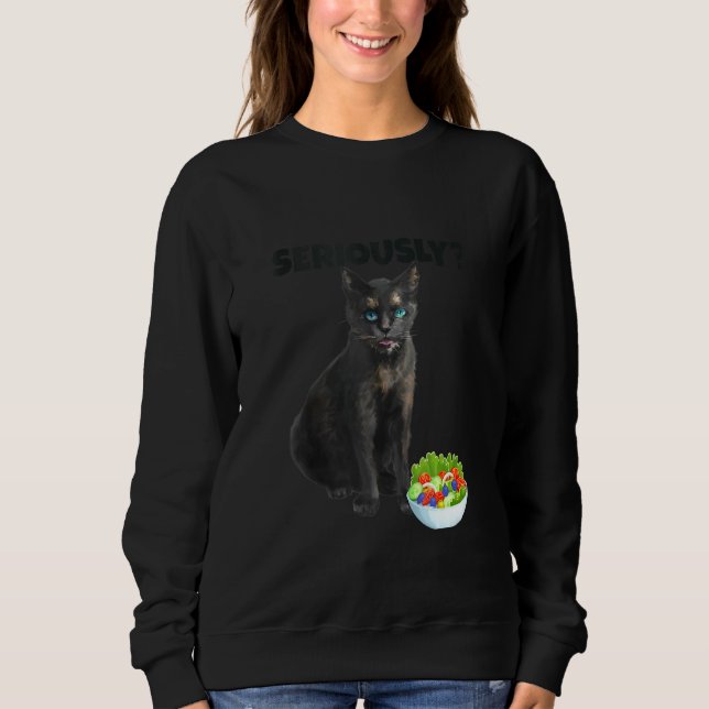 Sudadera Gracioso gato confundido comiendo ensalada en seri (Anverso)