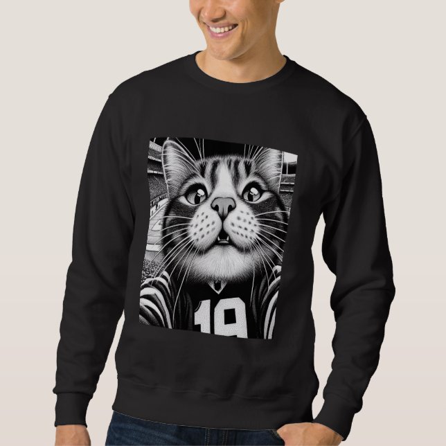 Sudadera Gracioso gato de fútbol selfie juego día de gatos  (Anverso)