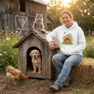 Sudadera Gracioso gato de perro y pollo en Doghouse