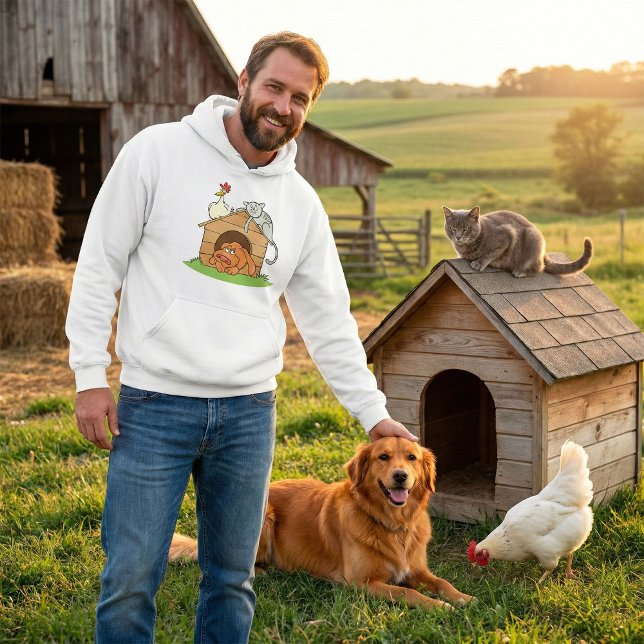 Sudadera Gracioso gato de perro y pollo en Doghouse (Subido por el creador)
