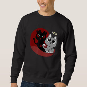Sudadera Gracioso Gato Gris Ángel Malo Gato Sombra Mal Dia