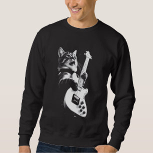 Sudadera Gracioso Gato Guitarra Rock Gato Jugando Guitarra 