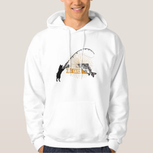 Sudadera Gracioso gato negro atrapando peces grandes