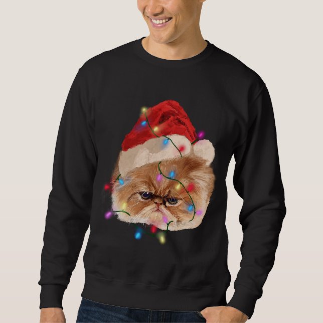 Sudadera Gracioso gato persa Navidad luces Adorables F (Anverso)
