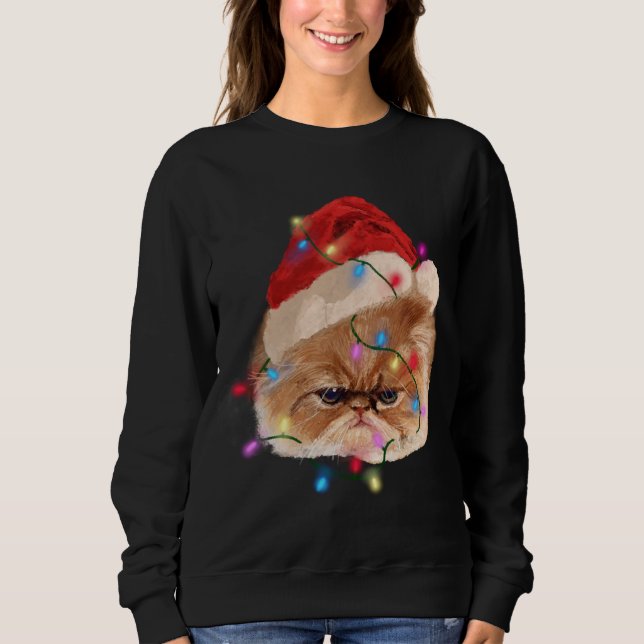 Sudadera Gracioso gato persa Navidad luces Adorables F (Anverso)