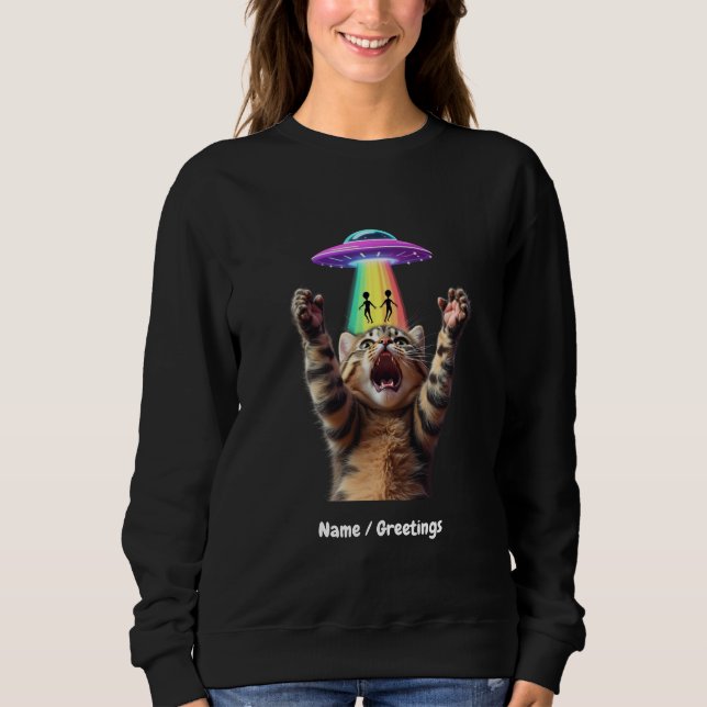 Sudadera Gracioso gato Selfie Alien OVNI Personalizable div (Anverso)