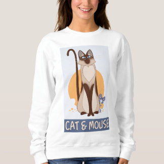 Sudadera Gracioso gato y ratón lindo culiendo un poco de qu