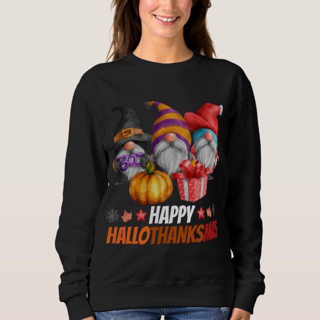 Sudadera Gracioso Hallothanksmas Gnomes Feliz Hallowthanksm (Anverso)