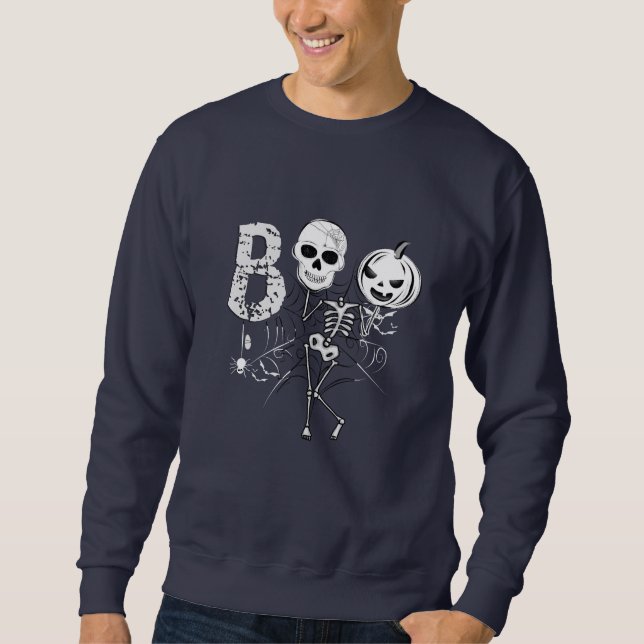 Sudadera Gracioso libro de baile Skeleton con calabaza y ca (Anverso)