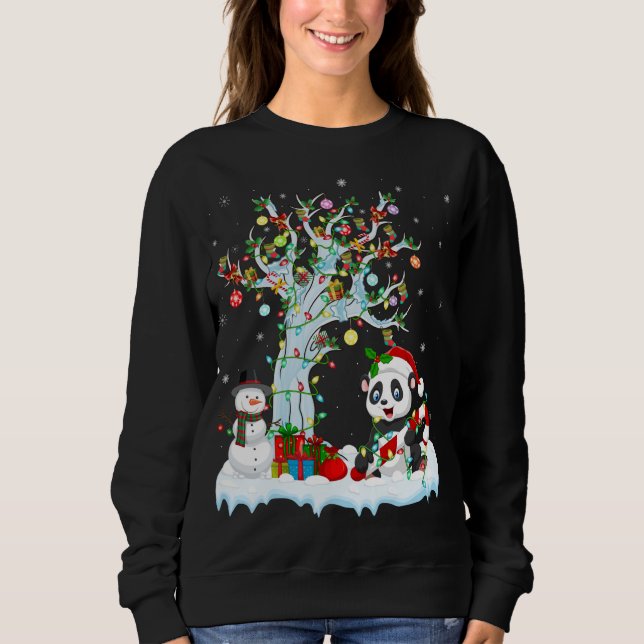 Sudadera Gracioso Panda Xmas Tree iluminando Santa Hat Pand (Anverso)