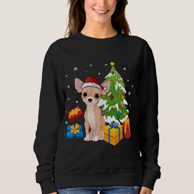 Sudadera Gracioso perro de Santa Chihuahua Regalos de árbol (Anverso)