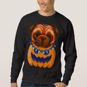 Sudadera Gracioso Pug En Calabaza Halloween Clásico Camiset