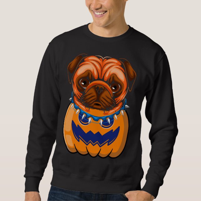 Sudadera Gracioso Pug En Calabaza Halloween Clásico Camiset (Anverso)
