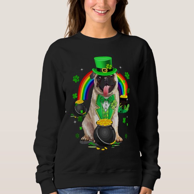 Sudadera Gracioso Pug Leprechaun Shamrock St Patrick's D (Anverso)