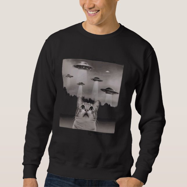 Sudadera Gracioso Selfie de Gato con OVNIs (Anverso)