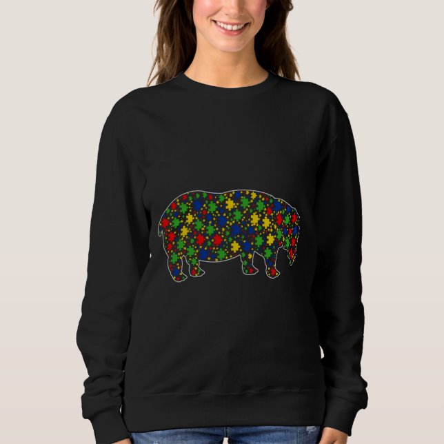Sudadera Graciosos animales Hippo Rompiendo trozos de autis (Anverso)