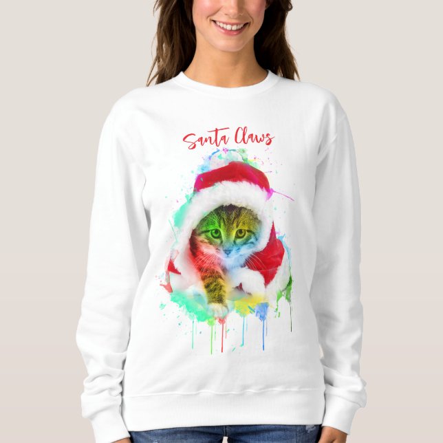 Sudadera Graciosos Navidades Gato Sweatshirt Santa Claws (Anverso)