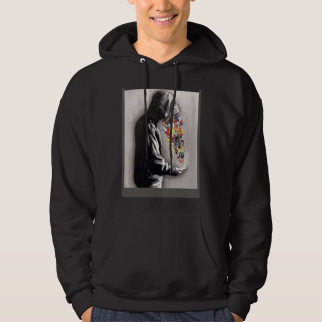 Sudadera Graffiti Street Motif Man in Hoodie Watching Mobil (Anverso)