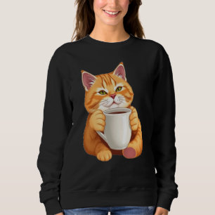 Sudadera Gráfica de Mujer Gato Pelirrojo Lindo Café