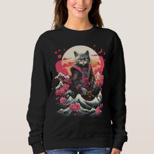 Sudadera Gráfica de tatuaje retro de gato de Samurai Ninja