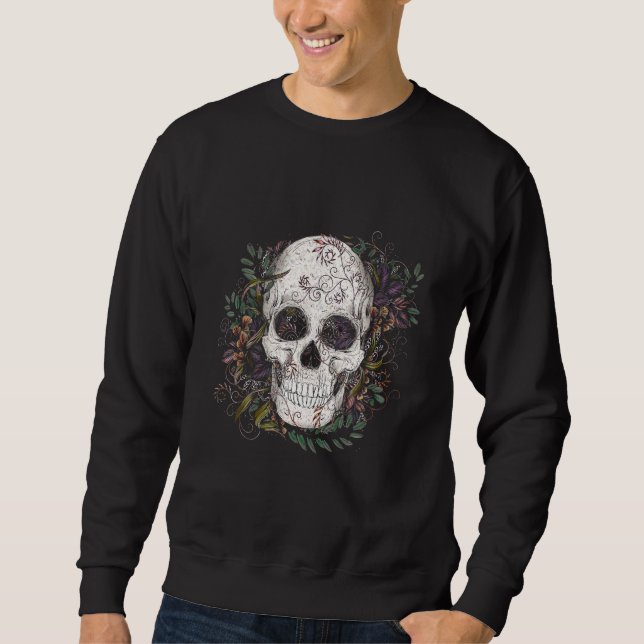 Sudadera Gráfico Antiguo de Flor de Cráneo Sonriente (Anverso)