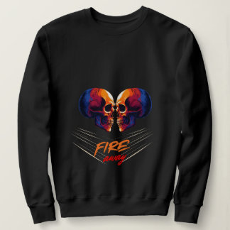 Sudadera Gráfico de Doble Cráneo Azul y Naranja Vibrante
