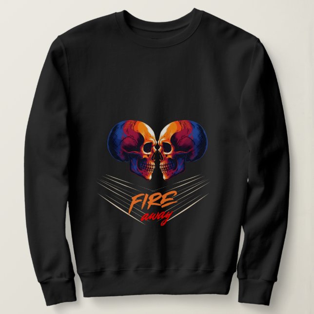 Sudadera Gráfico de Doble Cráneo Azul y Naranja Vibrante (Anverso del diseño)
