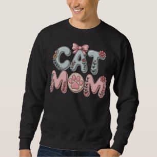 Sudadera Gráfico de Mamá Gata con Bordado Floral Boho