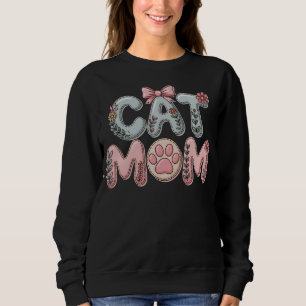 Sudadera Gráfico de Mamá Gata con Bordado Floral Boho