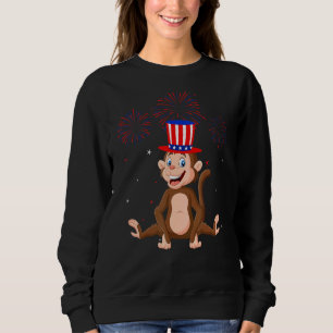Sudadera Gráfico de mono rojo blanco azul de fuegos artific