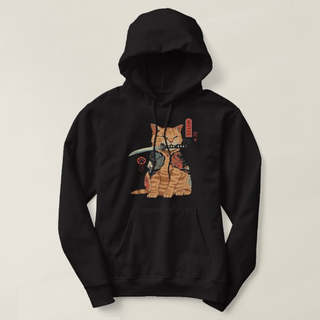 Sudadera Gráfico del gato japonés samurai Ninja Kawaii Tatt (Diseño del anverso)