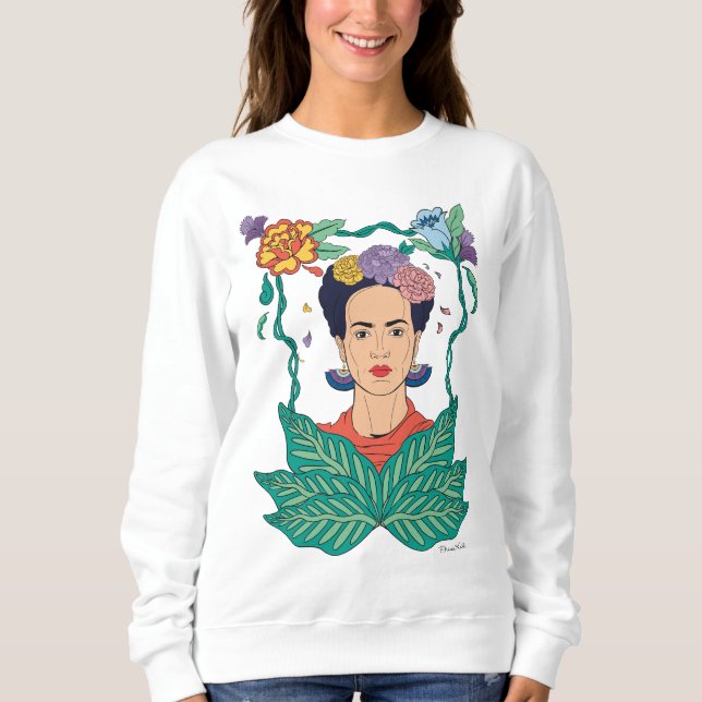 Sudadera Gráfico del marco floral de Frida Kahlo (Anverso)