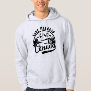 Sudadera Gráfico Escénico de Lake Ontario en Blanco y Negro