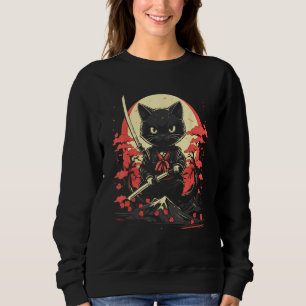 Sudadera Gráfico retro tatuaje de gato japonés samurai Ninj