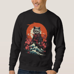 Sudadera Gráfico retro tatuaje de gato japonés samurai Ninj