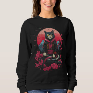 Sudadera Gráfico retro tatuaje de gato japonés samurai Ninj