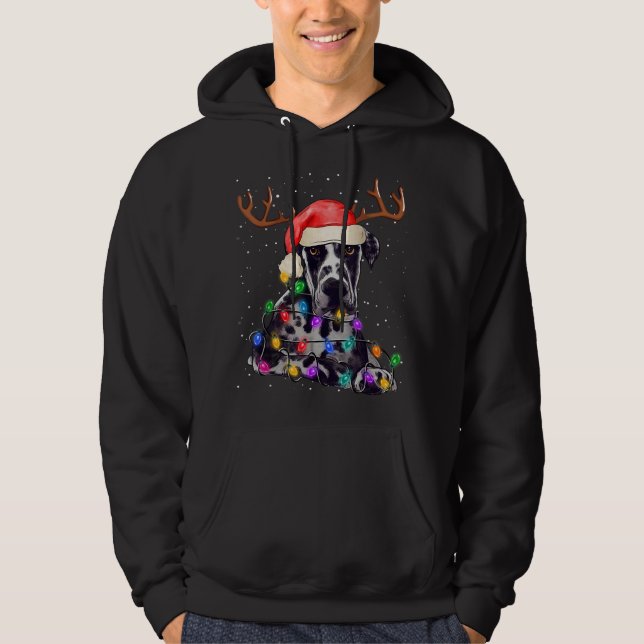 Sudadera Gran Danés Árbol de Navidad Luz Pajama Perro X (Anverso)